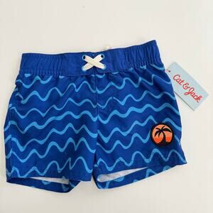 Cat & Jack blue wave print swim trunks board shorts with liner